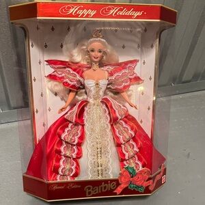 1997 Blonde Barbie Happy Holidays Special Edition Doll 10th anniversary